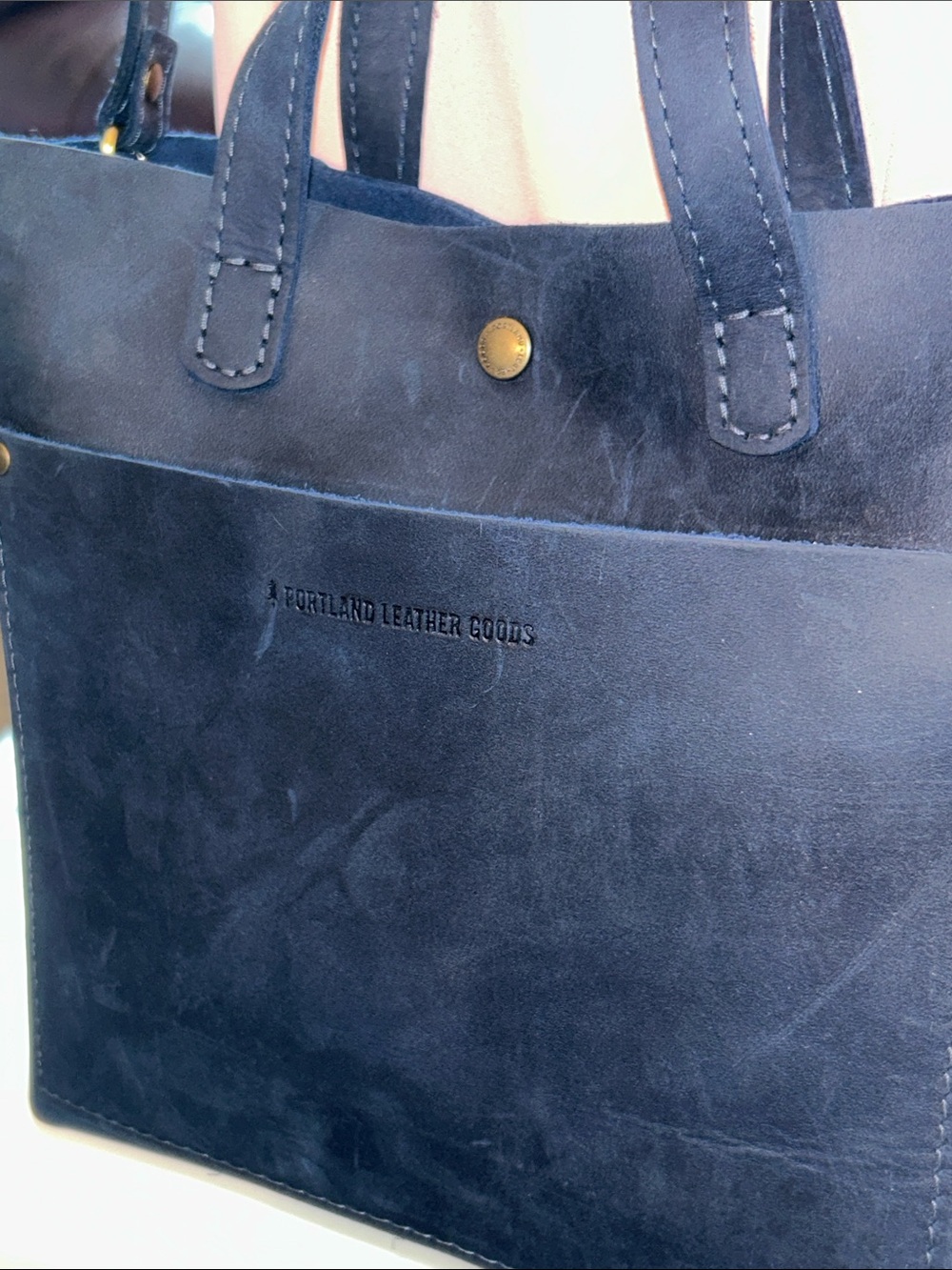 Women’s Portland Leather Goods Navy Blue Leather Tote w/brass Accents,brand new